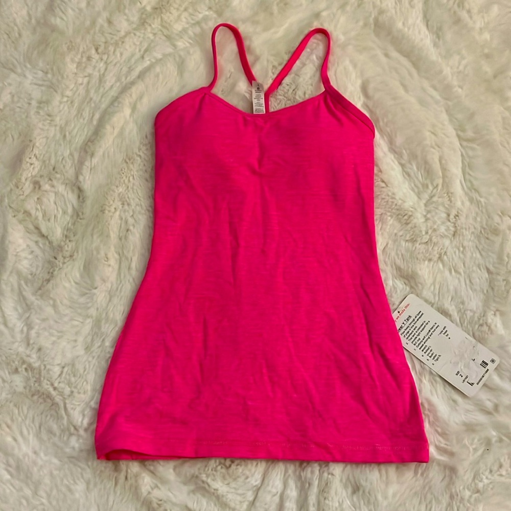 Lululemon Womens Power Y Tank Top Heathered Neon Pink  Sz 2